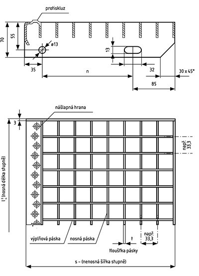 Ukázka schodišťového stupně lisovaného